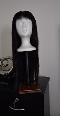 Long Straight Black Wig with Blunt Bangs - Elegant Everyday Style